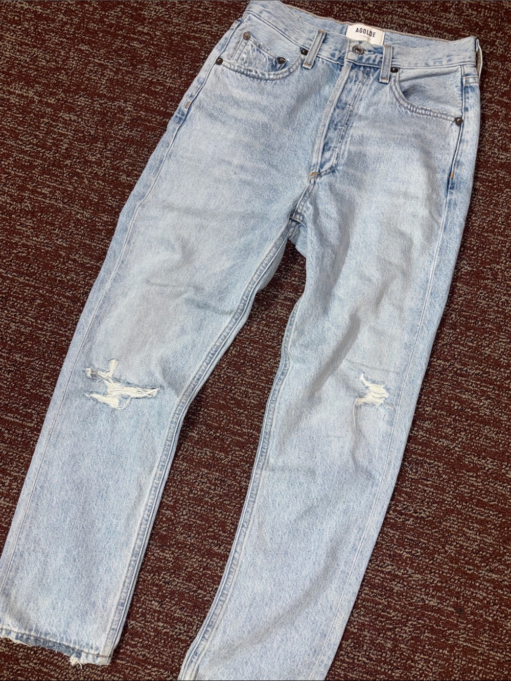 AGOLDE Riley high rise straight leg light wash denim button fly relaxed fit jean